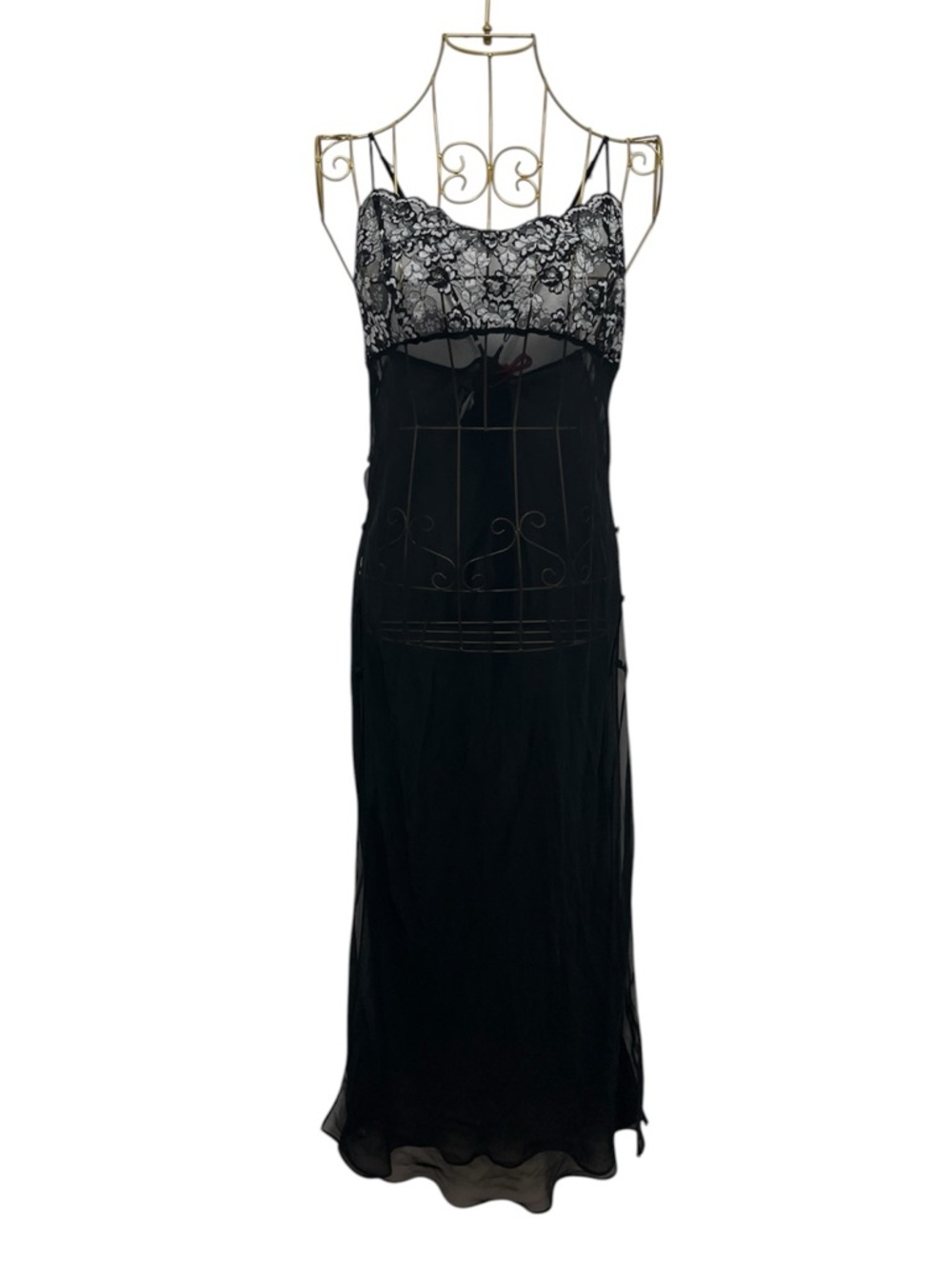 FREDERICK’S of Hollywood Y2K Black Lace Bust Sheer Maxi Slip Dress Size Large